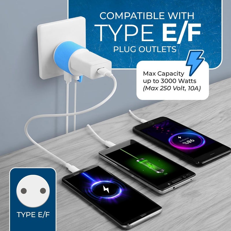 OREI Germany, France, Schuko Travel Plug Adapter with Dual USB - USA Input - Type E/F (U2U-9), Will Work with Cell Phones, Camera, Laptop, Tablets, iPad, iPhone and More - Image 3